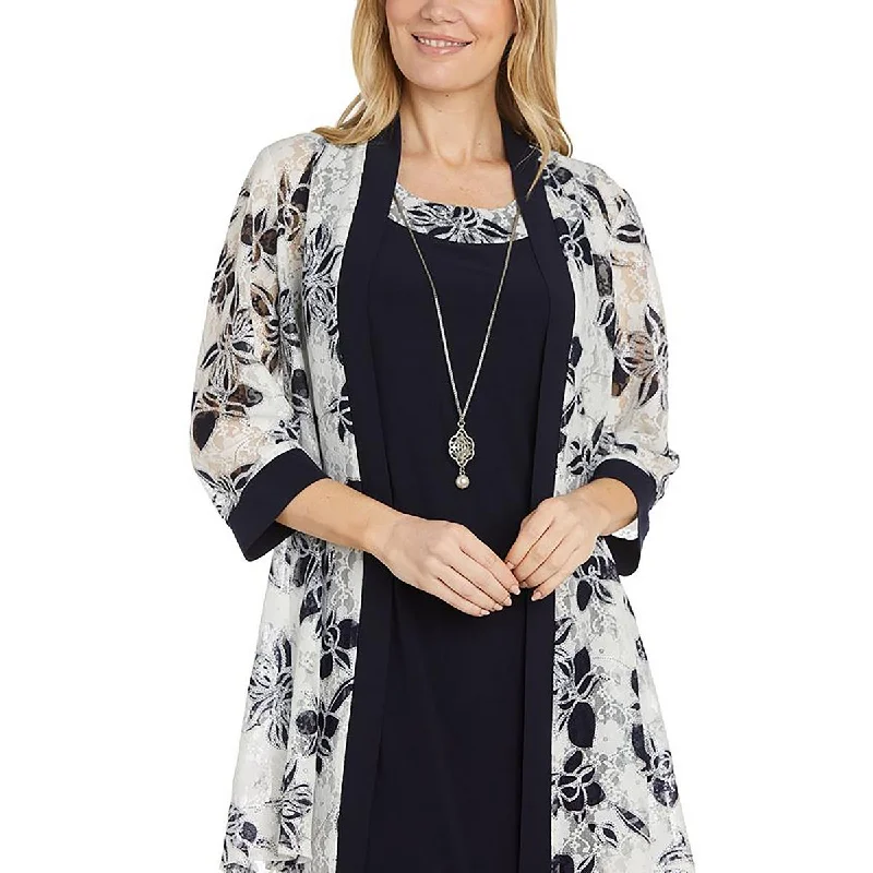 R&M Richards Womens Petites Lace Floral Duster Blazer Trendy Women's 