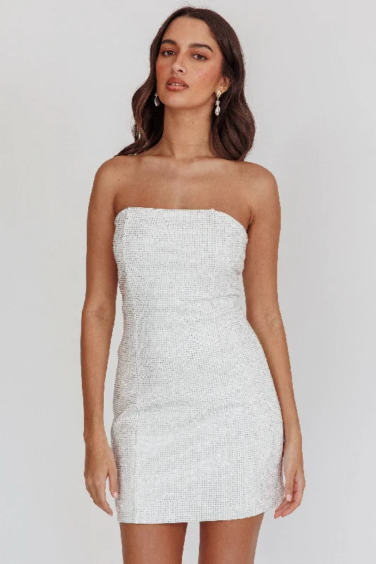 This Feeling Strapless Diamante Mini Dress White European