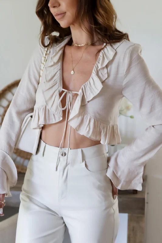 The Hannah Ruffle Top-Lt. Taupe Stylish Women's Neon