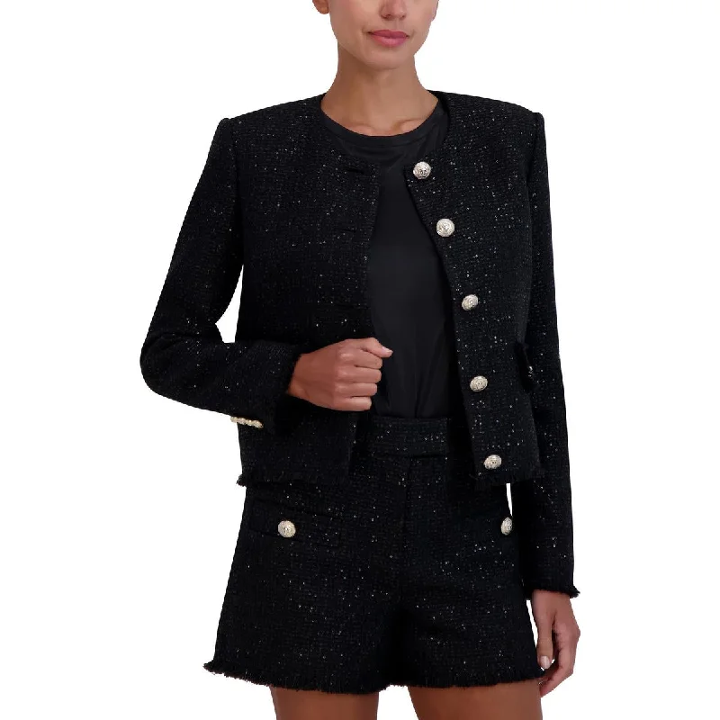 BCBGMAXAZRIA Womens Tweed Sequined Collarless Blazer Monochromatic All - in - one