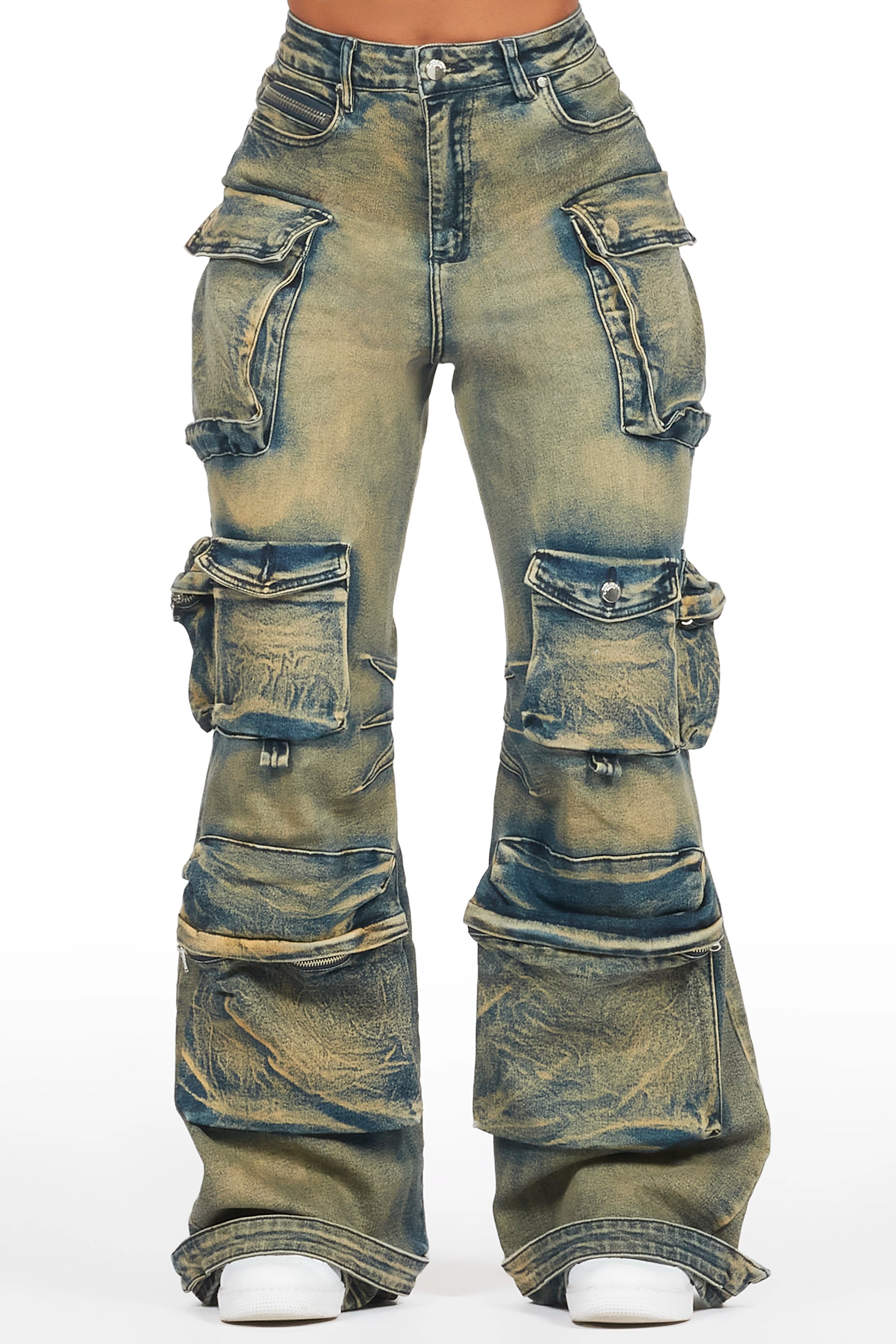 Nakia Tinted Dark Wash Cargo Wide Leg Jean Australian Beach
