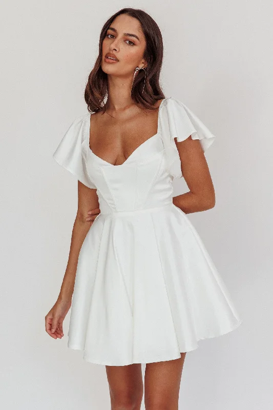 Tamelia Flutter Sleeve Mini Dress White Confident Women's High - fashion