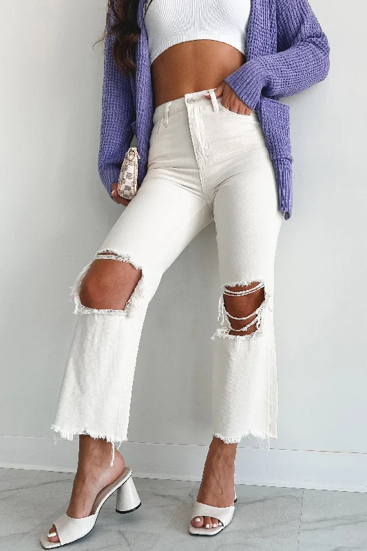 Lysandra High Rise Crop Straight Leg Vervet Jeans (Ivory) Luxurious Women's High -  end