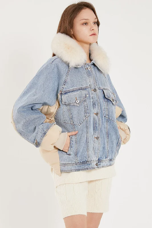 Karlie Puffer Denim Combo Jacket Elegant Women's Formal 