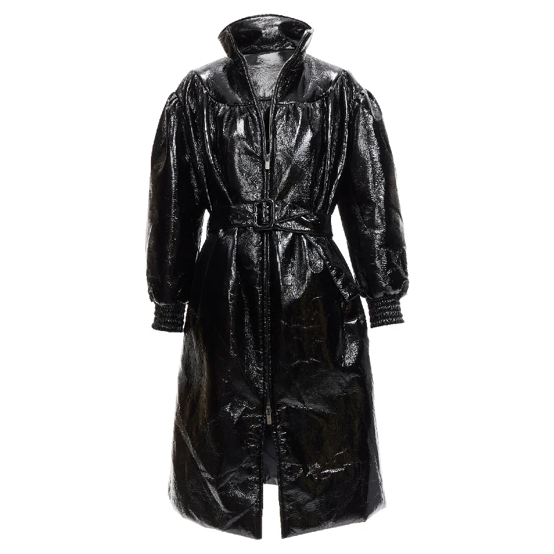 Miu Miu vinyl high collar puff sleeve belted bomber coat Cool Women's Distressed
