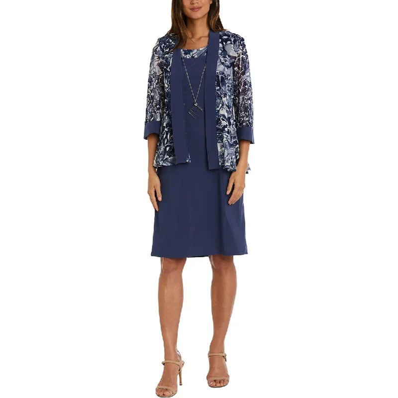 R&M Richards Womens Mesh Printed Duster Blazer Gym