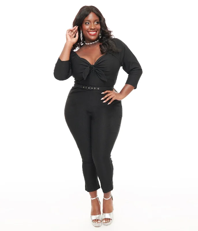 Unique Vintage Plus Size 1950s Black Bow Bengaline Jumpsuit Vacation