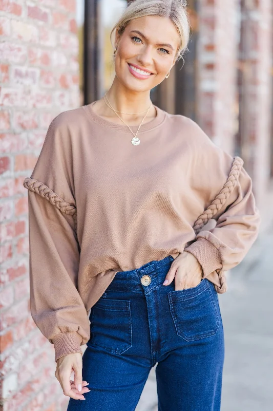 Get The Glow Mocha Brown Braided Sweater Geometric