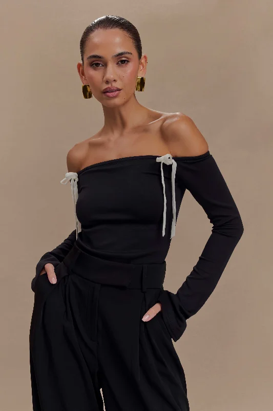 Marlene Scuba Jersey Contrast Top - Black/White Disco