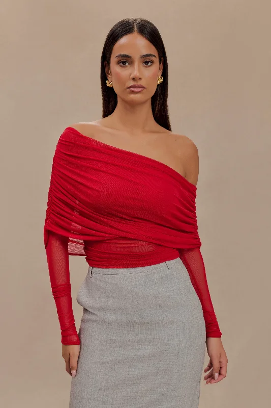 Everly Sheer Mesh Off Shoulder Top - Ruby Stylish Women's Neon