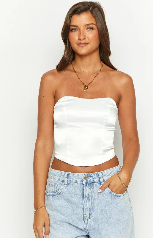 Ember Elegance White Satin Corset Top Sporty Women's Tennis