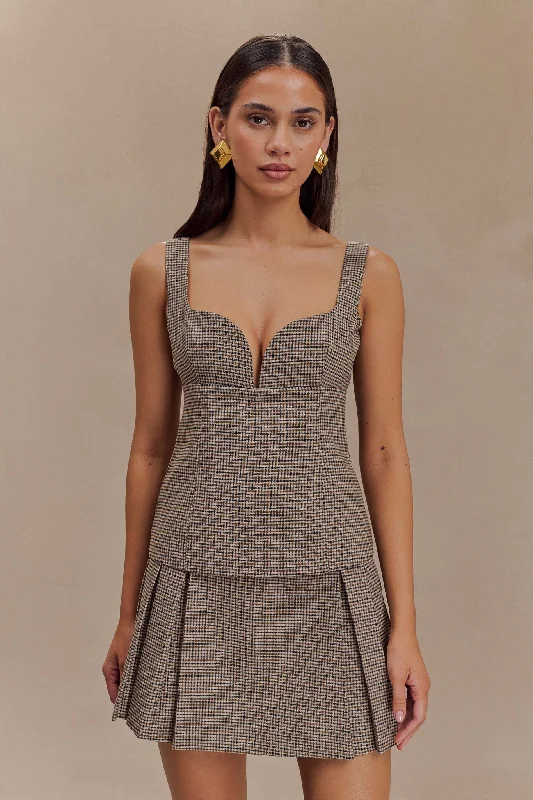 Lawry Structured Longline Top - Tan Check Vacation