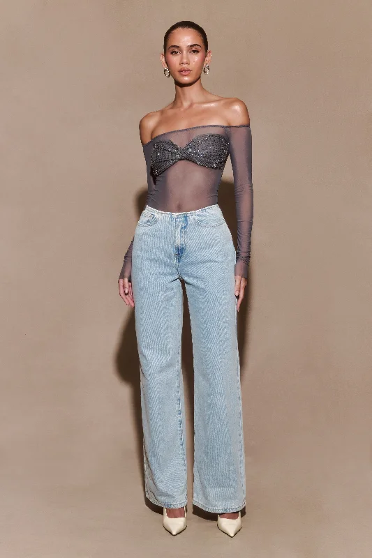 Garcelle Diamante Off Shoulder Top - Gunmetal Dynamic Women's Moto