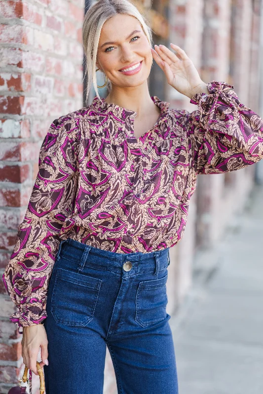 Get Familiar Brown Floral Blouse Preppy Women's College