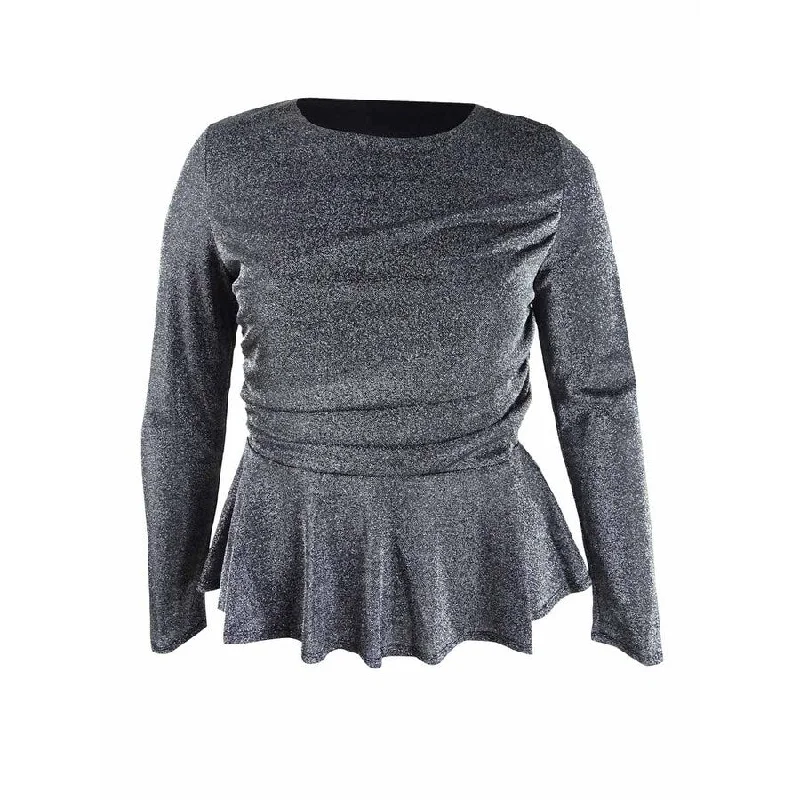 INC International Concepts Women's Draped Metallic Top (M, Black/Silver) Tough Women's Military - inspired