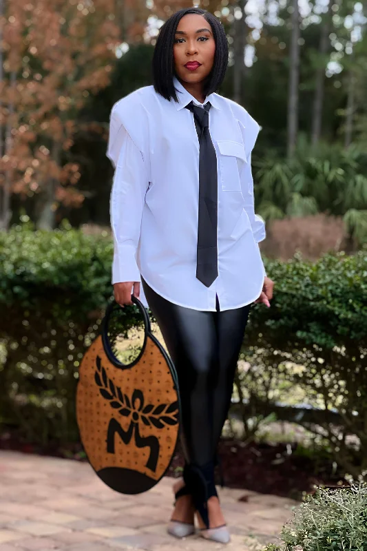 Geneva Strong Shoulder Button Up Tunic With Neck Tie PREORDER Sustainable Organic