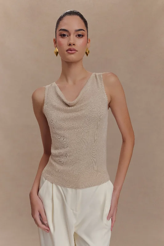 Brenda Draped Front Knit Top - Stone Business