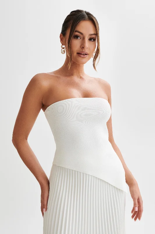Sidney Asymmetrical Strapless Knit Top - White Women