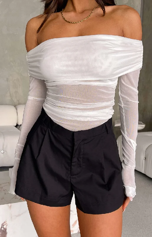 Sky White Mesh Off Shoulder Top Modern Women's 