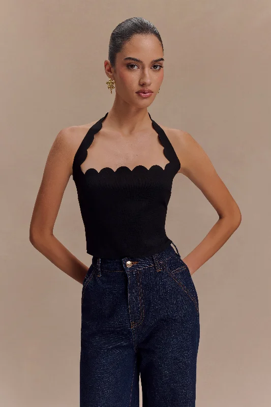 Selena Scalloped Jersey Halter Top - Black Artistic Women's Avant - 