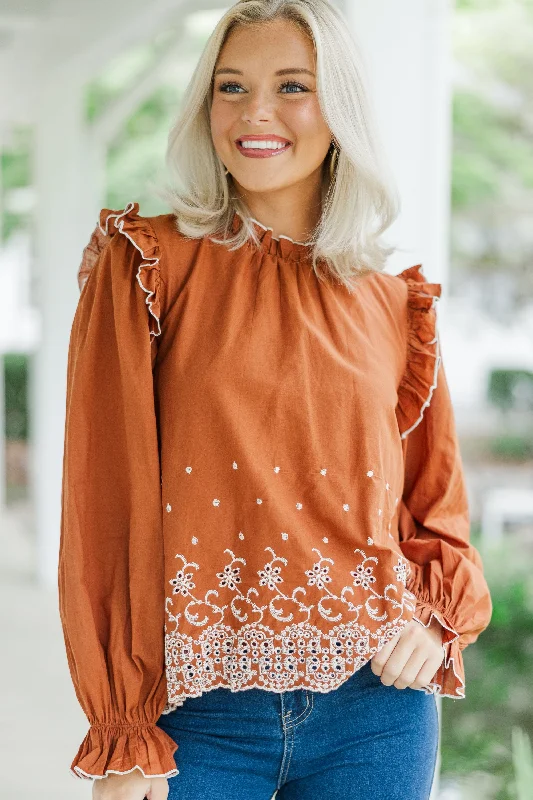 Feeling Appreciated Dark Amber Eyelet Blouse Disco
