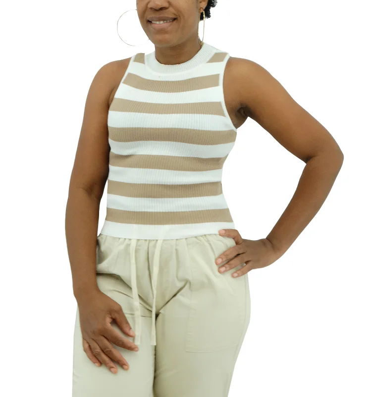 412280093RCHO, Only You - Ladies High Neck Knit Strip Top British Gentlewoman Style