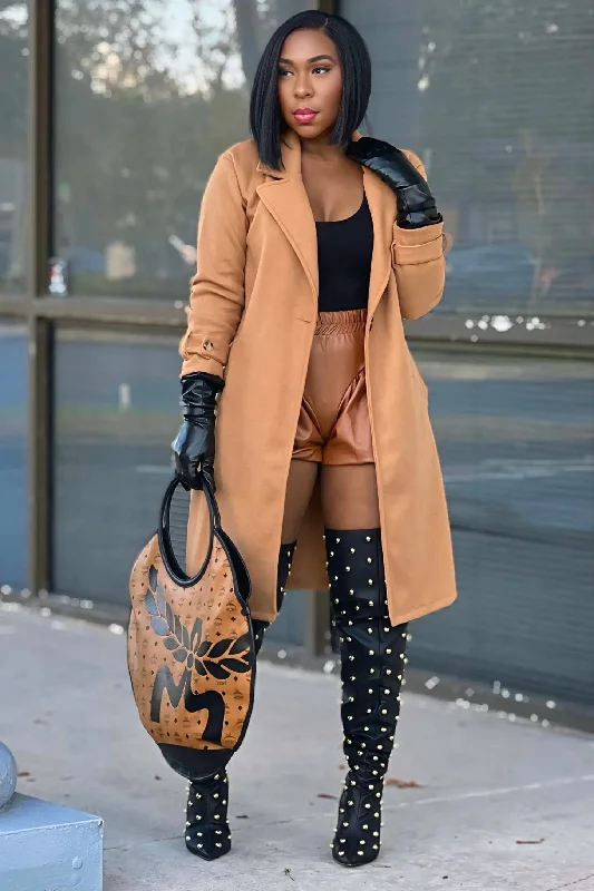 Sareesha Casual Knit Coat-Camel European