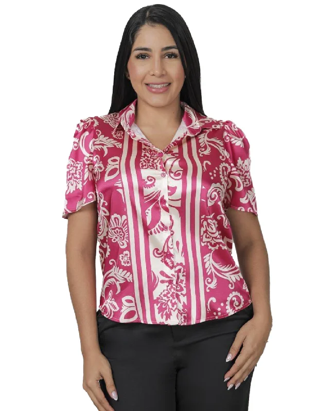 YU3326, Angelus Ladies  S/Sleeve Printed Blouses S-XL Dapper Women's Bow - adorned