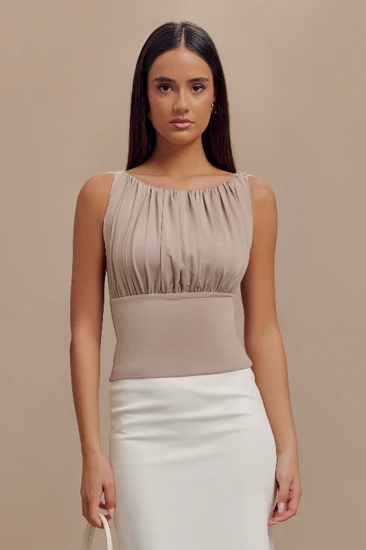 Tiarna Slinky Ruched Top - Taupe Country