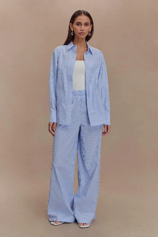 Hansen Oversized Shirt - Blue Pinstripe Trendy Women's 