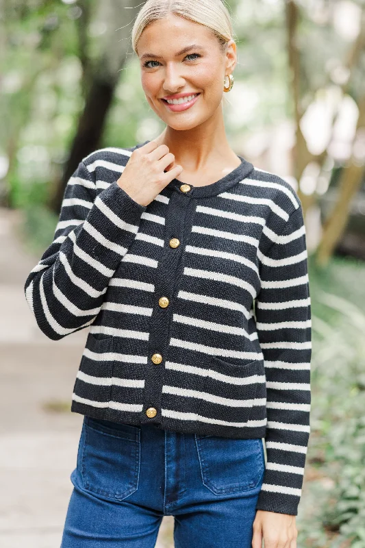 Ready To Go Black Striped Cardigan Casual Women's Japanese 