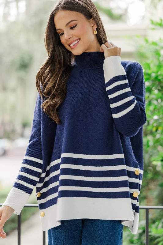 Maine Attraction Navy Blue Striped Sweater Scandinavian