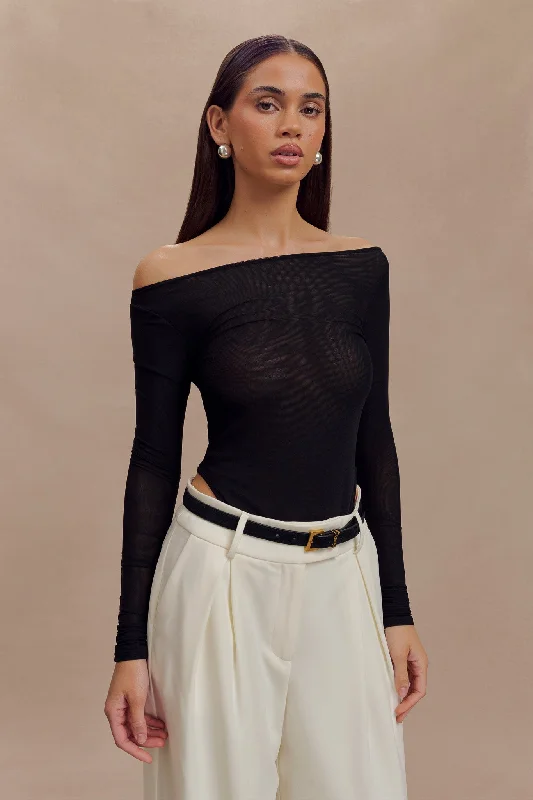 Colette Boat Neck Mesh Top - Black Relaxed Women's 