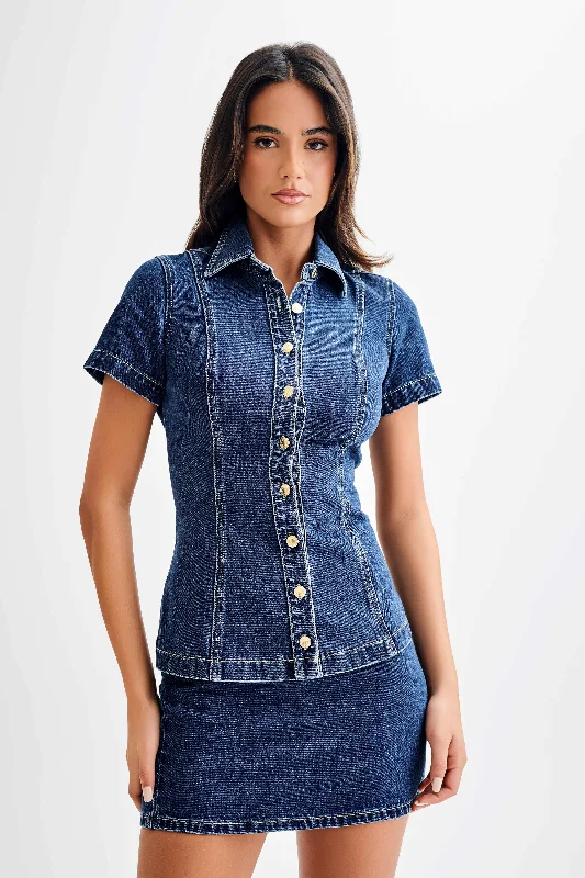 Ellie Denim Short Sleeve Top - Dark Blue purpose
