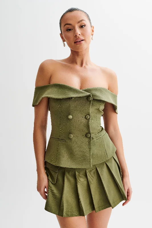 Krista Strapless Suiting Top - Military Olive Disco