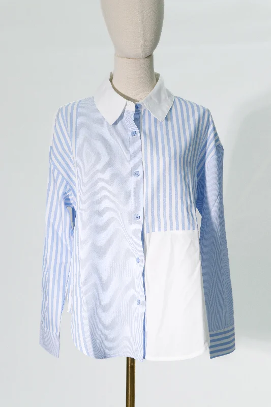 long sleeve strip shirt button down Practical Women's Multi - 