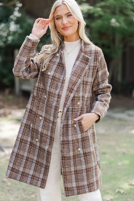 City Streets Brown Plaid Coat Vacation