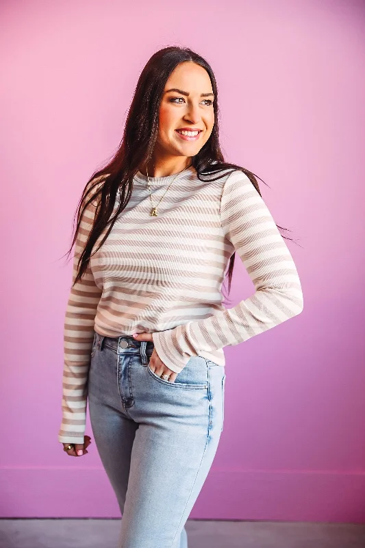 Jess Top-White Tan Stripe-Thread & Supply Country