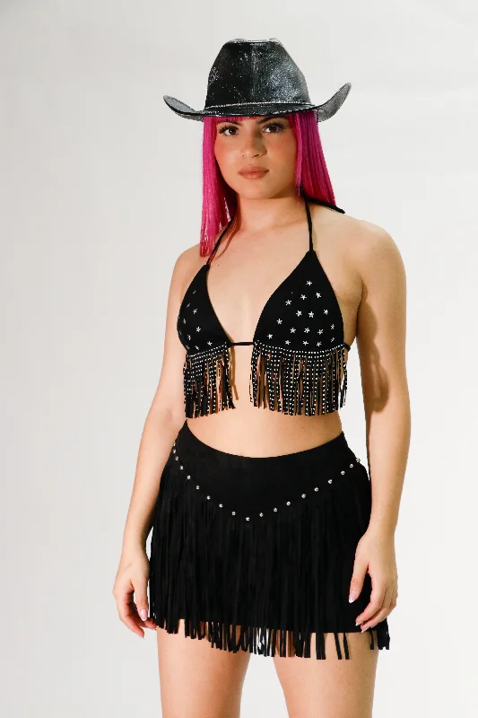fringe trim bralette with silver stars Cashmere