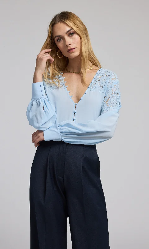 Harlea Lace Combo Blouse Sleek Women's Metallic
