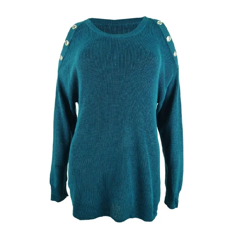 INC International Concepts Women's Grommet Cold-Shoulder Sweater (M, Turquoise) Refined Women's 