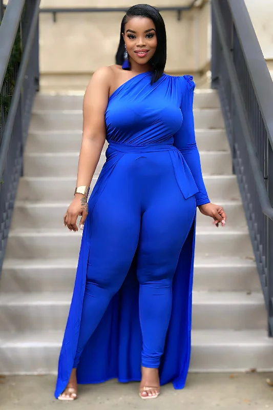 Carina High Low Statement Peplum Blouse and Skinny Pants Set- Blue Refined Women's Velvet
