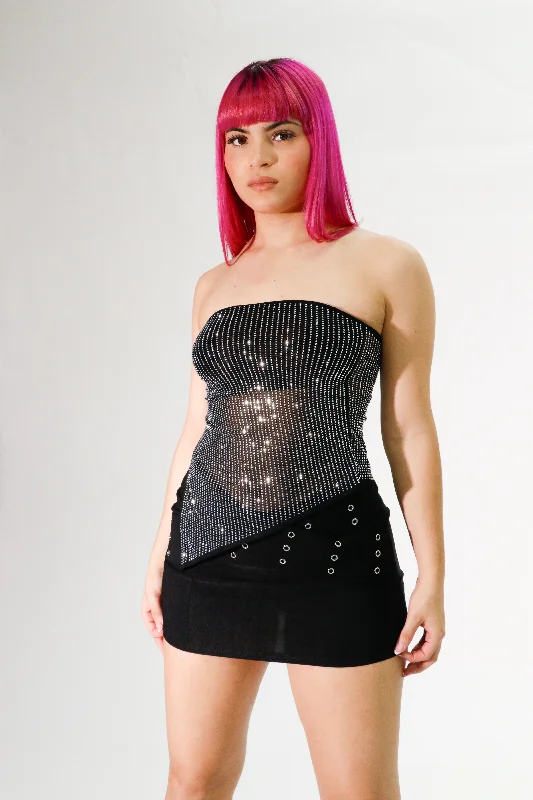 sparkly rainstones asymmetrical strapless top Youthful Women's Pop