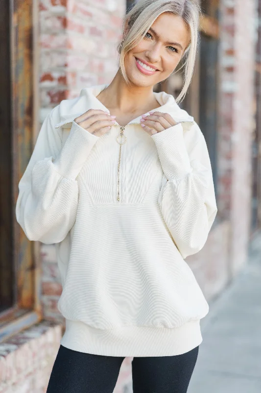 Today's The Day Cream White Quarter Zip Pullover Luxurious Women's High -  end