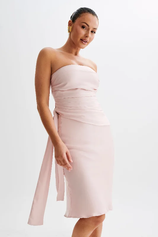 Allegra Satin Ruched Strapless Top - Pale Pink Adventure