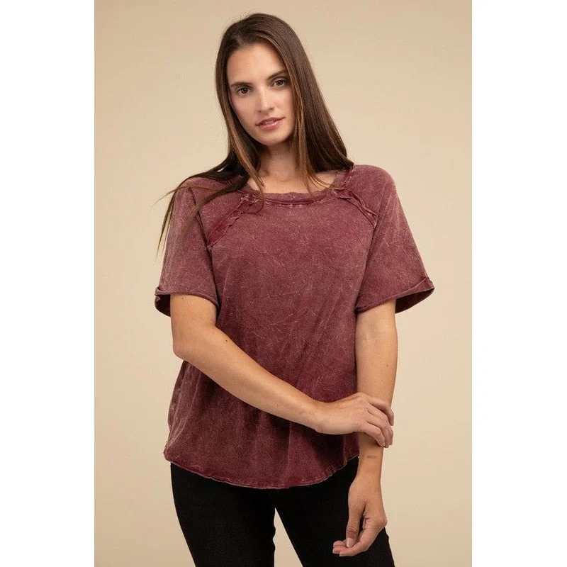 Back Patch Crinkle Washed Raglan Sleeve TShirt Vacation