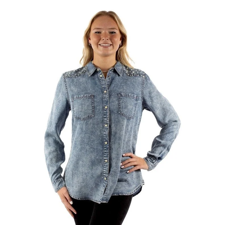 Scully Western Shirt Womens Long Sleeve Star Yoke Snap Blue F0_HC944 Modern Women's Tech