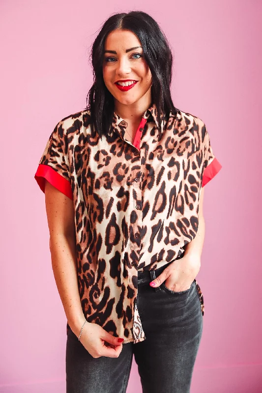 Mila Leopard Button Down Youthful Women's Anime - inspired