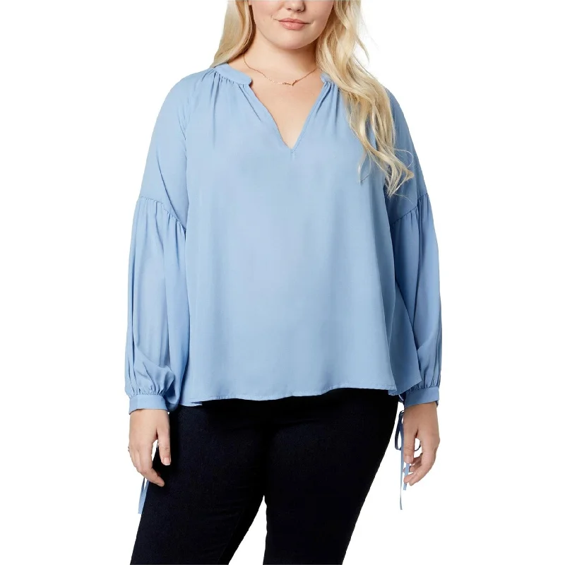 Say What? Womens Satin Knit Blouse, Blue, 2X Elegant Women's Formal 