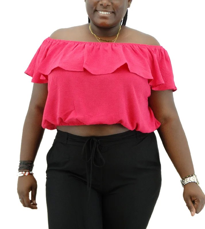 R602265P, Rokoko - Women's Solid Textured Off The Shoulder Crop Top Disco